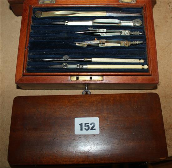 4 x mahogany cased drawing sets and a Dept of Science and Art Box